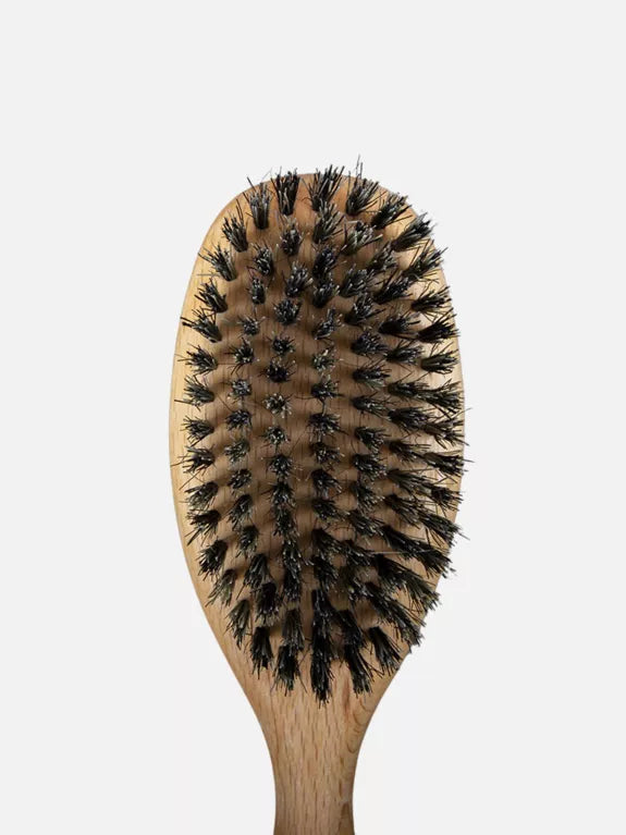 Dubbelsidig hundborste i bokträ – för kort och lång päls