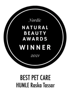 Bild på utmärkelse, Raska tassarsalva - Utsedd till Nordens bästa djurvård 2021. "Best Nordic natural Pet care 2021"