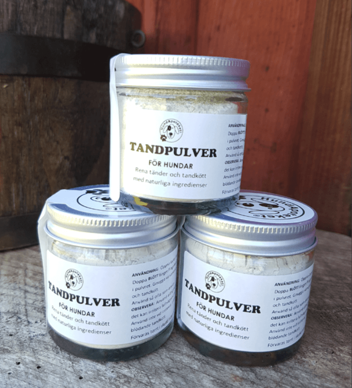 tre burkar tandpulver för hundar - www-happypaw.se